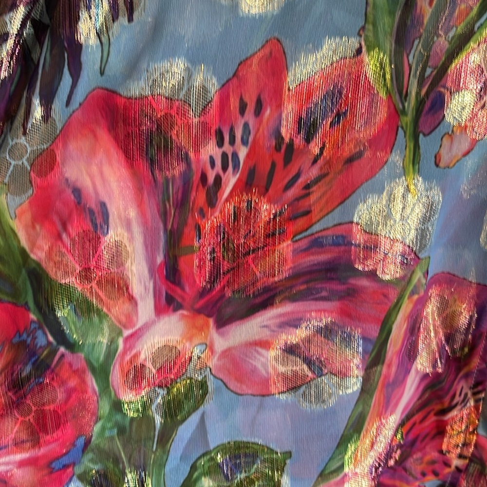 UNFASHIONAL Metallic Colorful Women’s Floral Tropical Kimono Robe Top Sz… - Picture 3 of 9